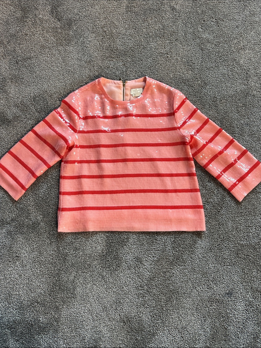 kate spade Coral and Red Sequin Stripe Sweater Top